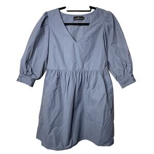 Pomander Place Dusty Blue Lizzie Dress Babydoll Women's Small V-Neck Mini Boho